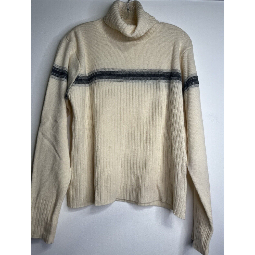 Columbia Knit Turtleneck Lambswool Sweater Large Beige Ribbed Cozy Warm